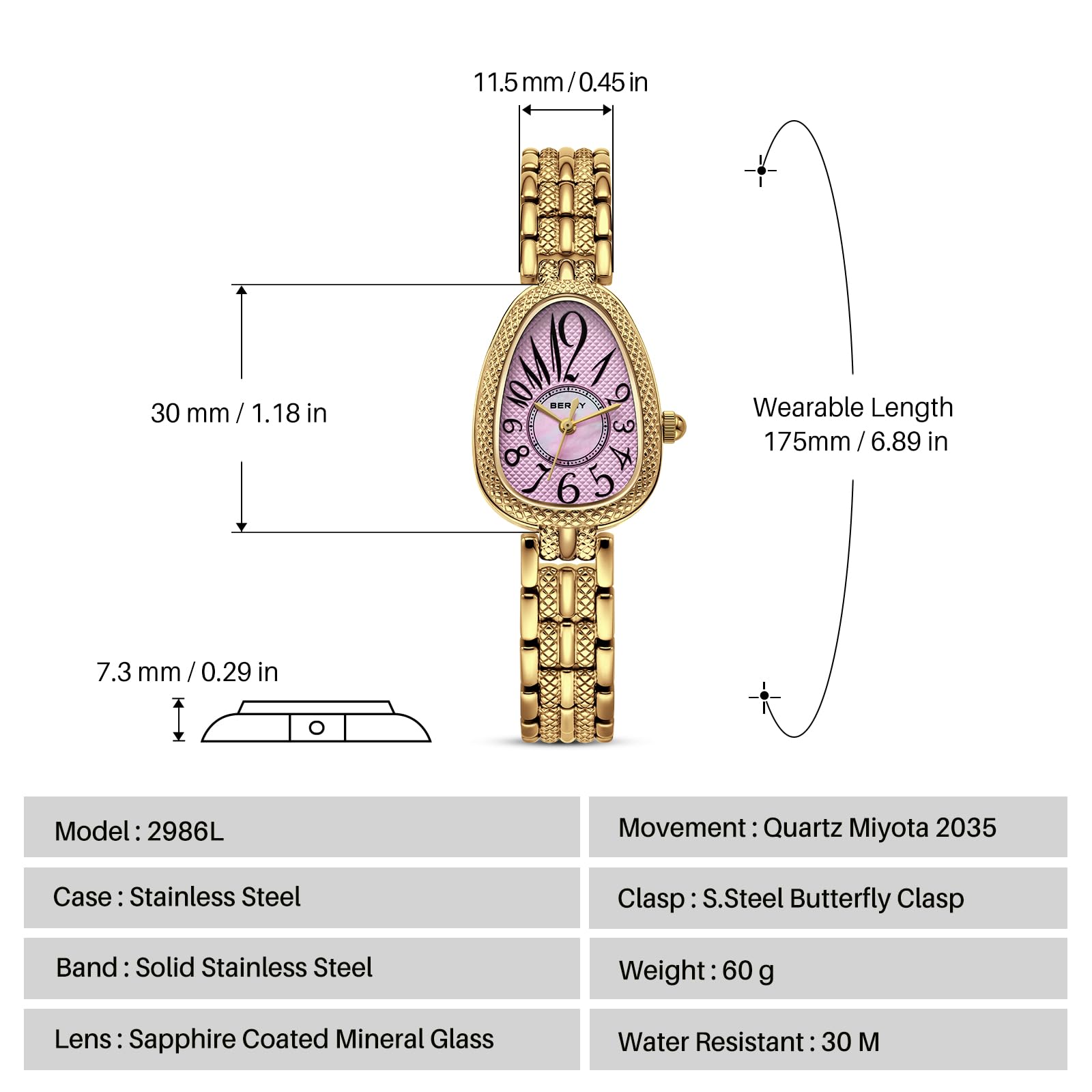 Berny Gold Orologio Donna Quarzo Serpente Rosa Acciaio
