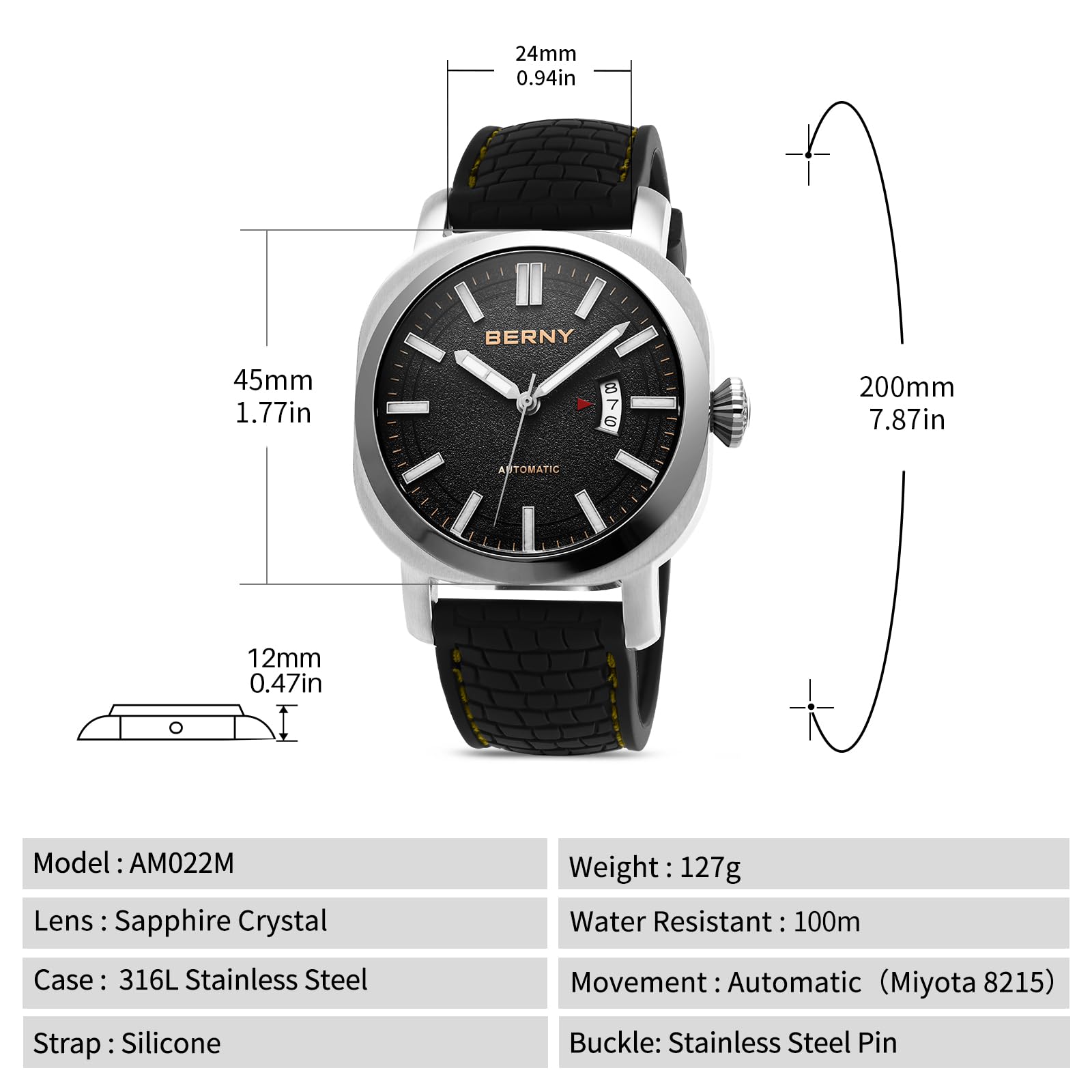 Berny Orologio Automatico Uomo Acciaio 10ATM