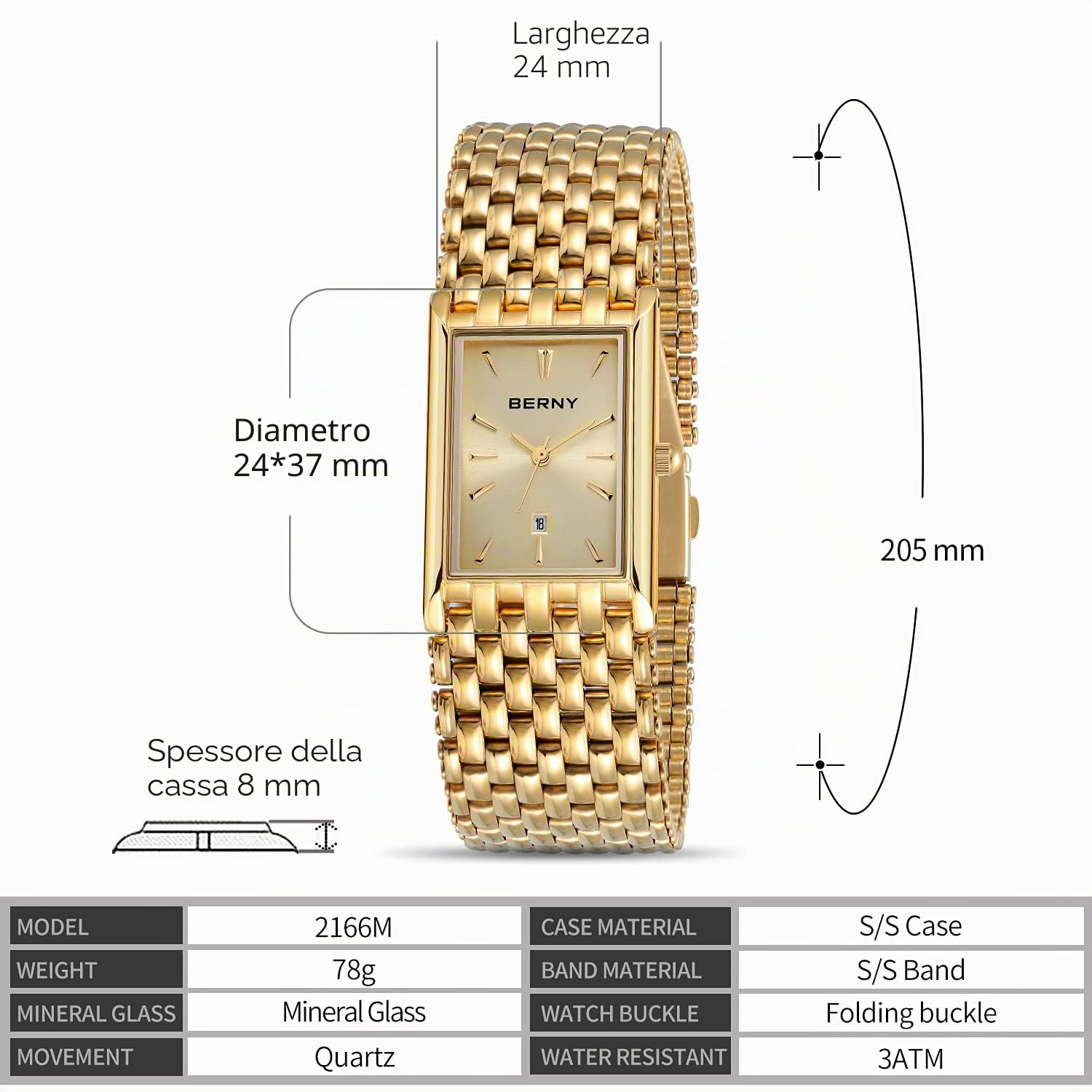 Berny 2166 M-YE orologio uomo oro quarzo