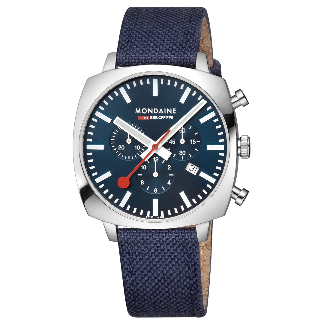Mondaine Grand Cushion cronografo 41 mm blu
