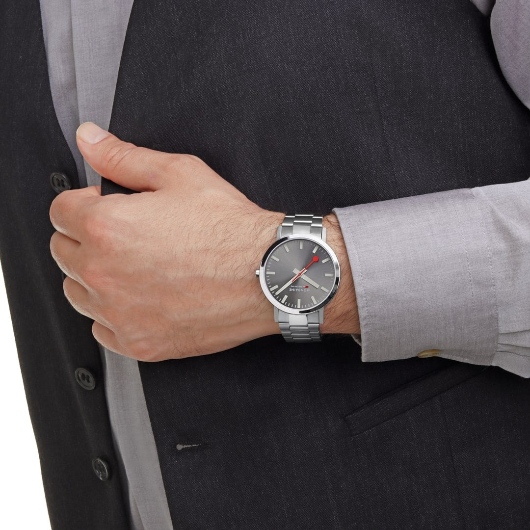 Mondaine Classic Grigio 40mm Orologio Acciaio Quarzo