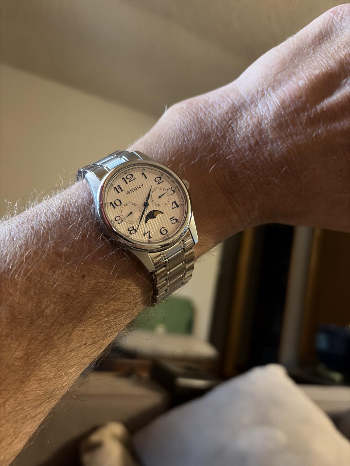 Berny Orologio Uomo Fase Lunare Bianco Acciaio