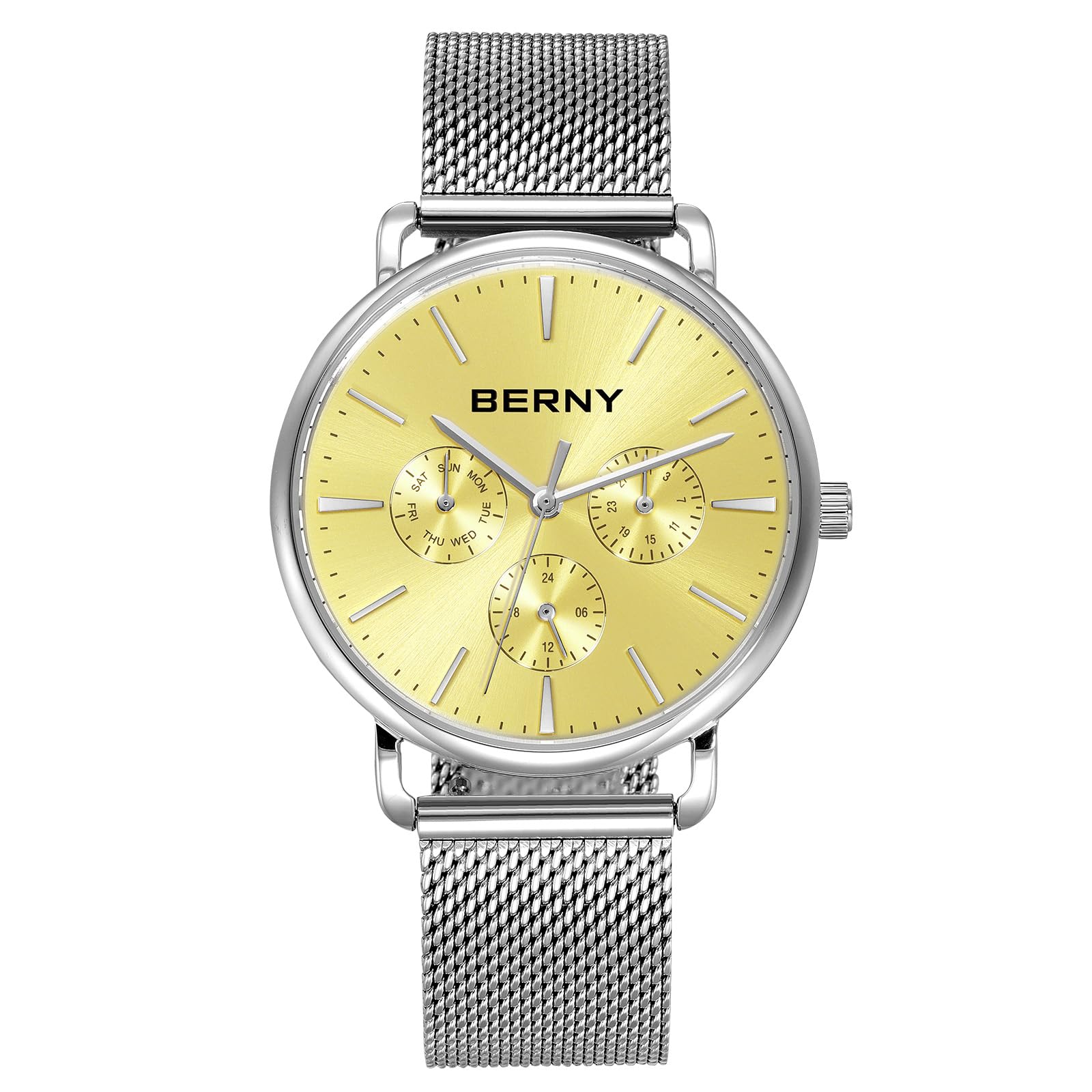 Berny orologio al quarzo mesh oro impermeabile