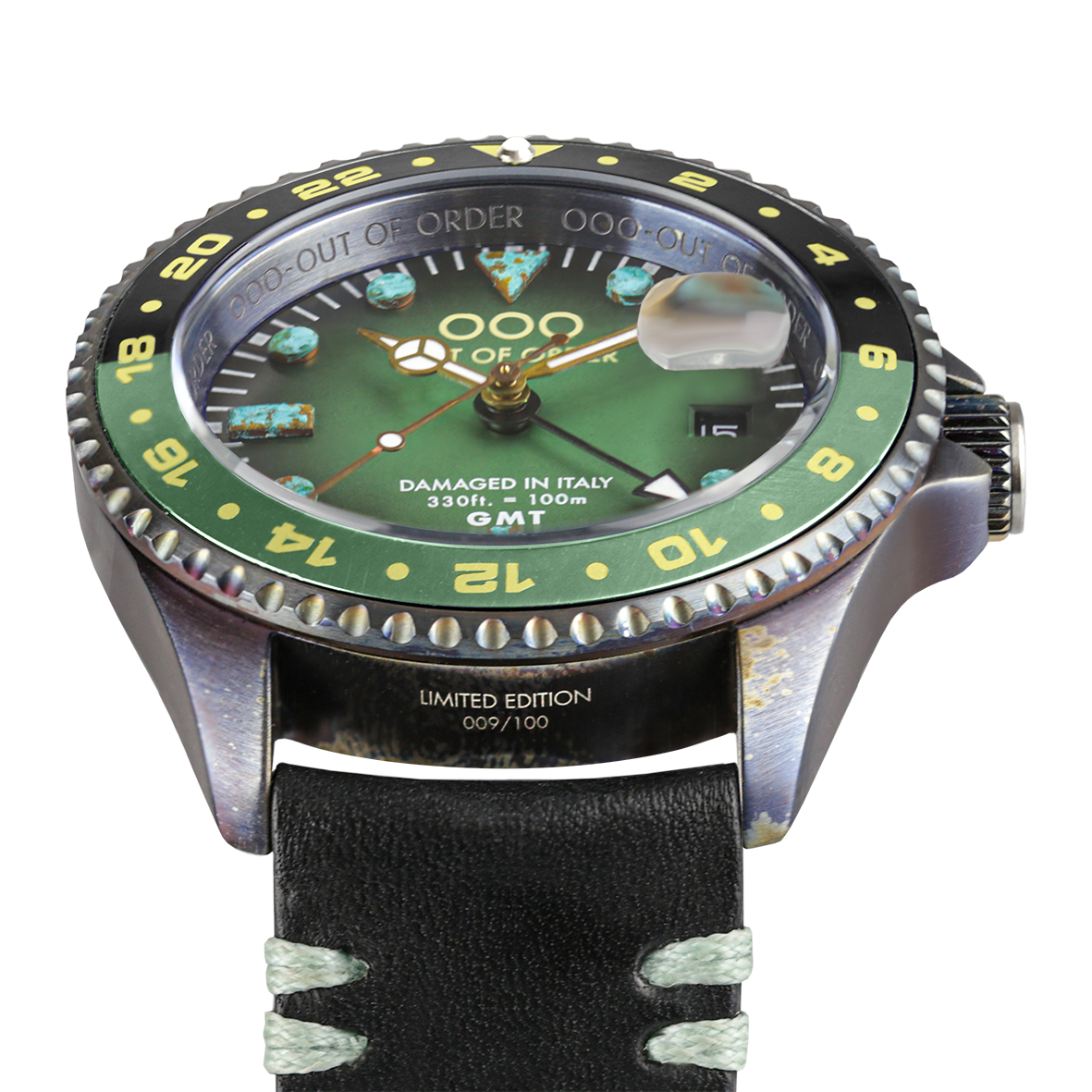 Out Of Order GMT New York Green orologio GMT 44 mm pelle