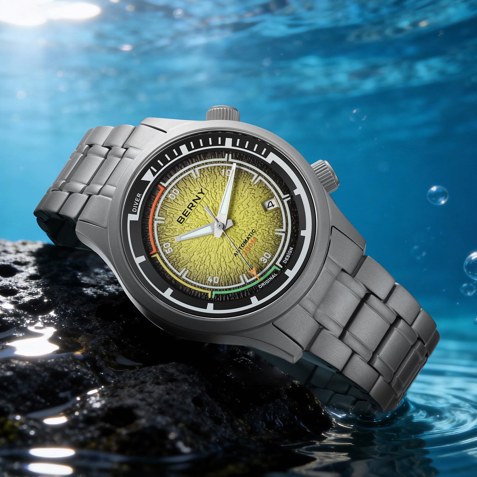 Berny Diver orologio automatico uomo giallo titanio 200M