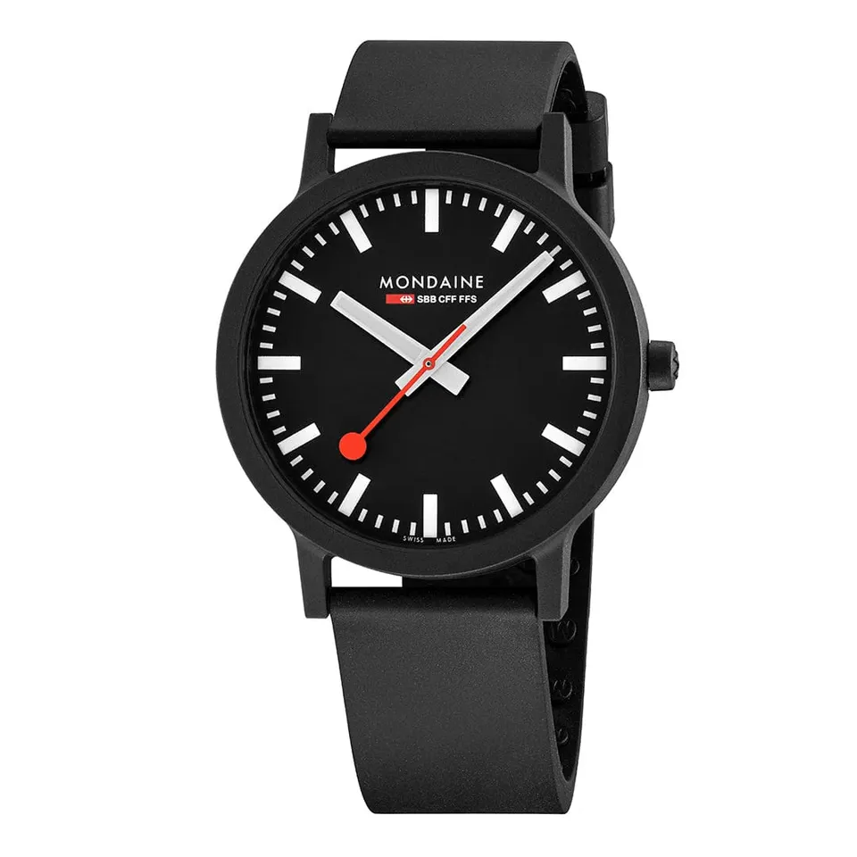 Mondaine Essence 41mm orologio nero gomma naturale