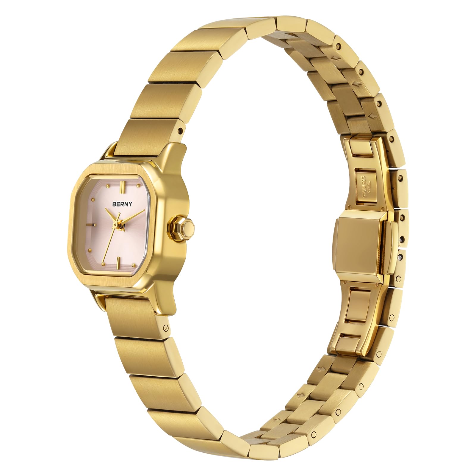Berny Orologio Donna Quadrato Rosa Quarzo Acciaio