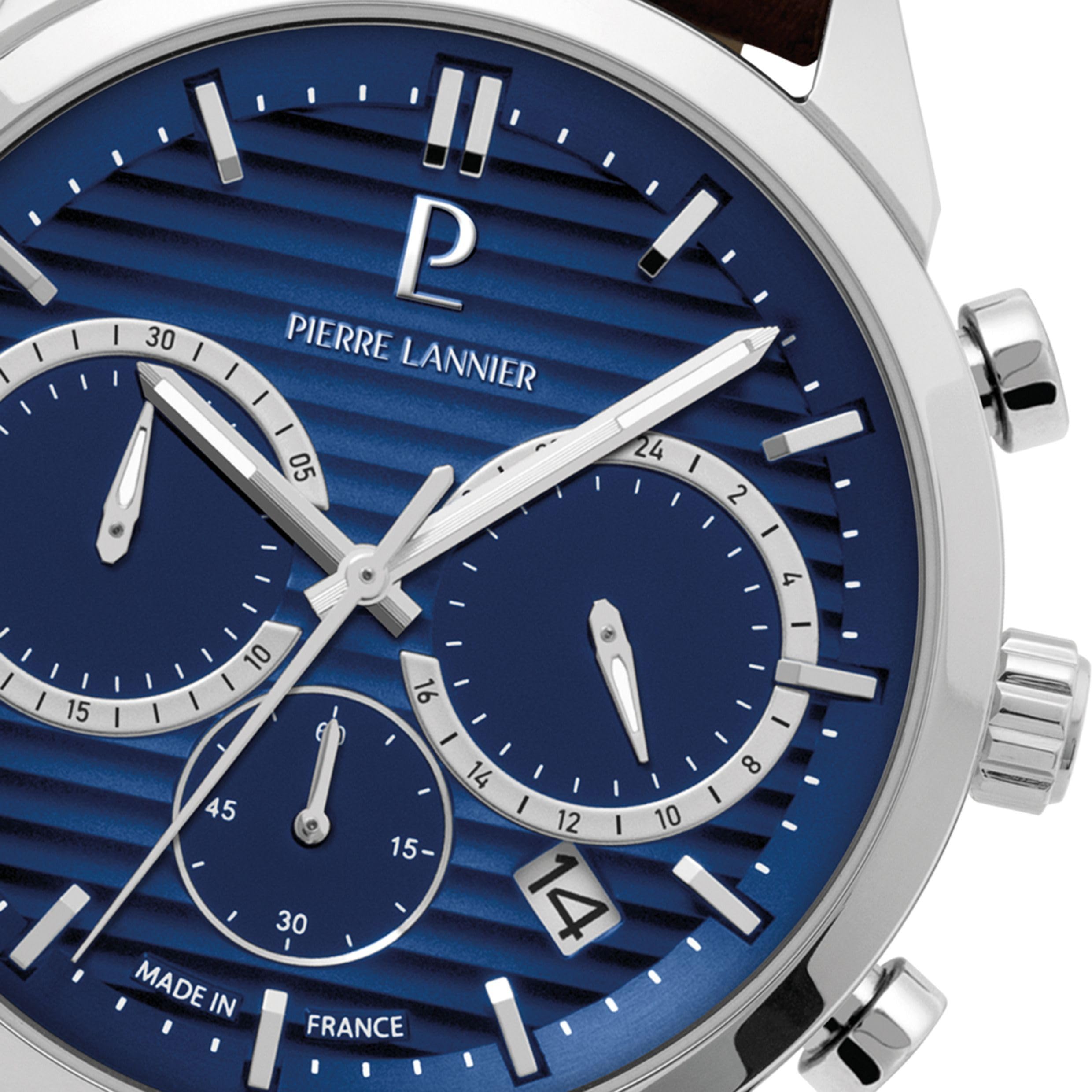 Pierre Lannier Monarck cronografo 43 mm acciaio pelle