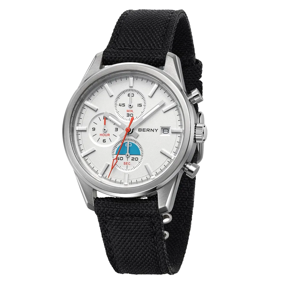 Berny Cronografo Orologio Uomo Bianco-1 50M Impermeabile