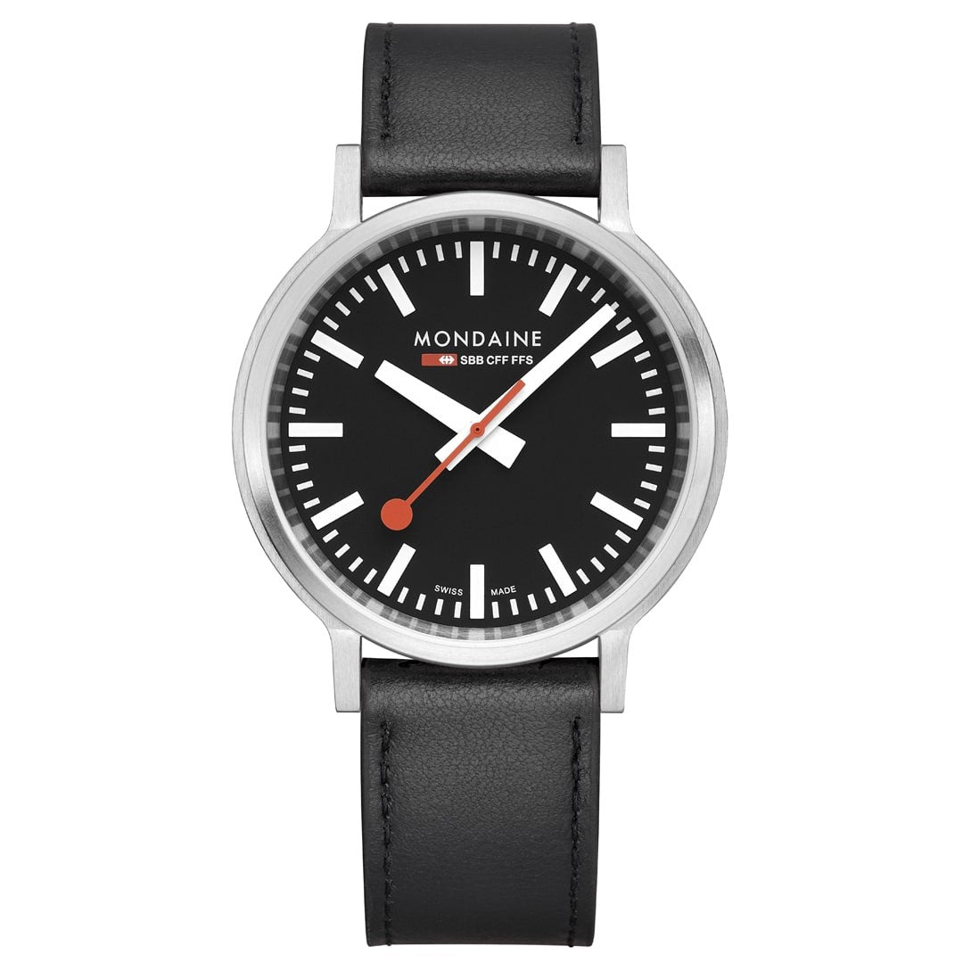Mondaine Stop2go Orologio Nero 41 mm Ecopelle