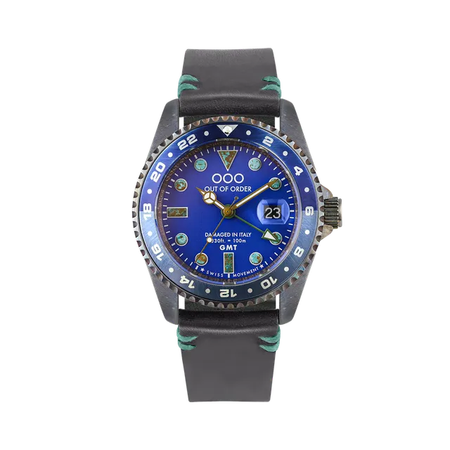 Out Of Order Very Blue GMT New York orologio GMT 44mm blu pelle