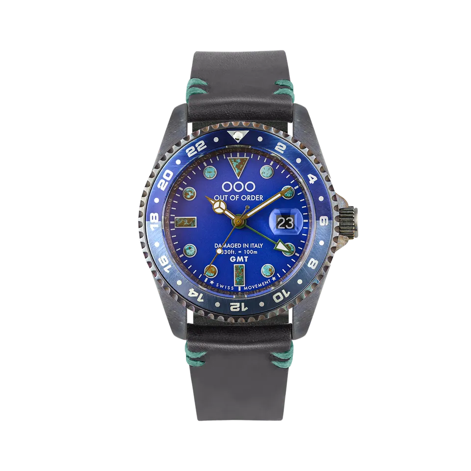 Out Of Order Very Blue GMT New York orologio GMT 44mm blu pelle