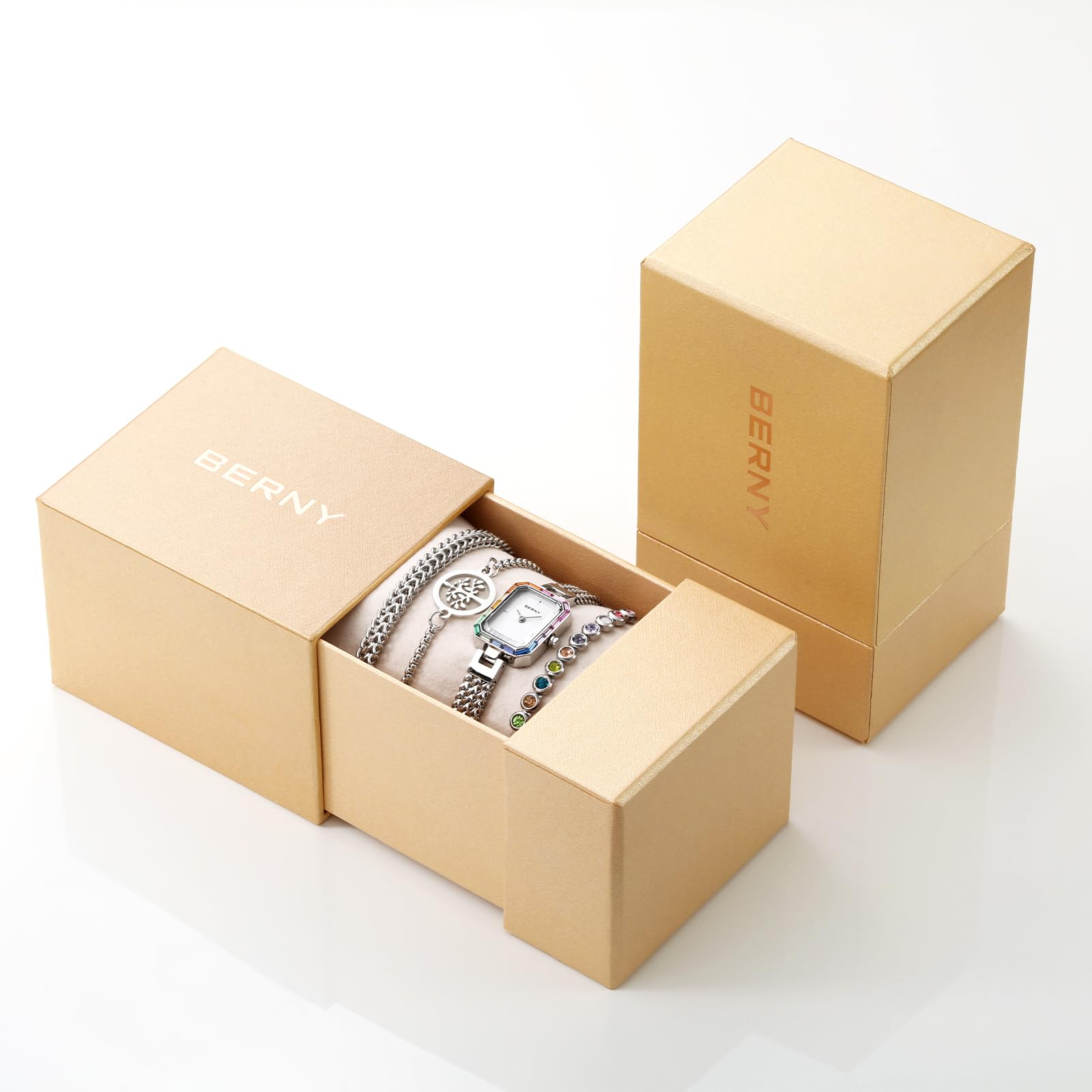 Berny Petite Orologio Donna Bracciale Bianco Pietre Set