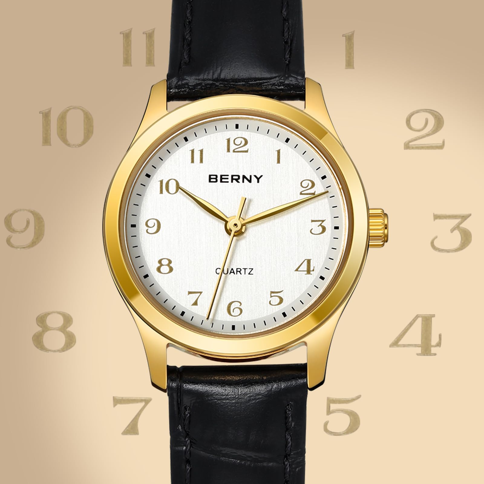 Berny Vintage Orologio Donna Grigio Chiaro Numeri Arabi
