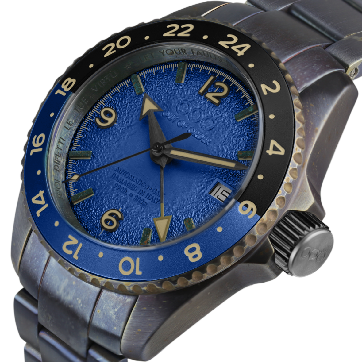 Out Of Order Trecento Blue orologio automatico GMT 40 mm blu acciaio