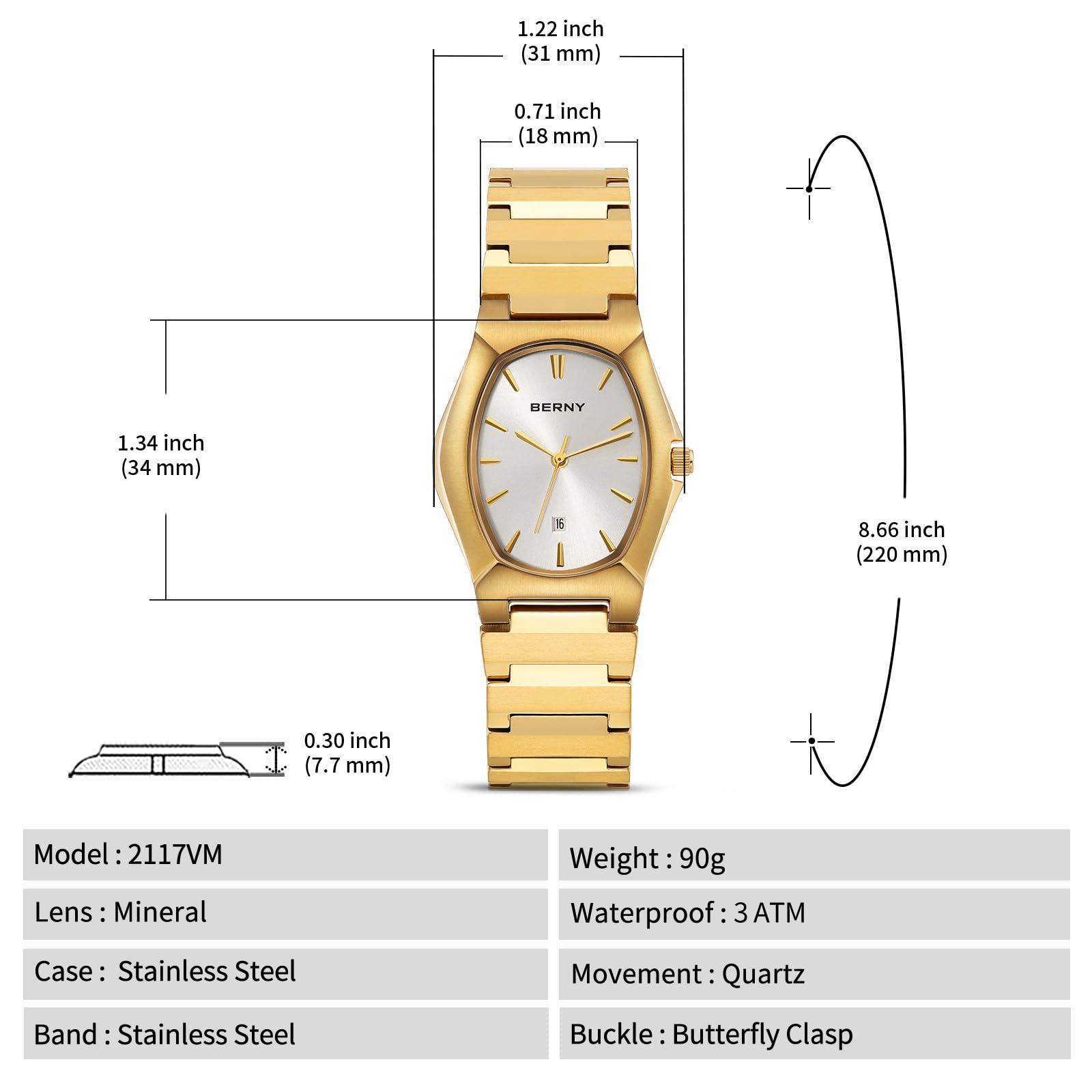 Berny Gold orologio quarzo oro bianco classico