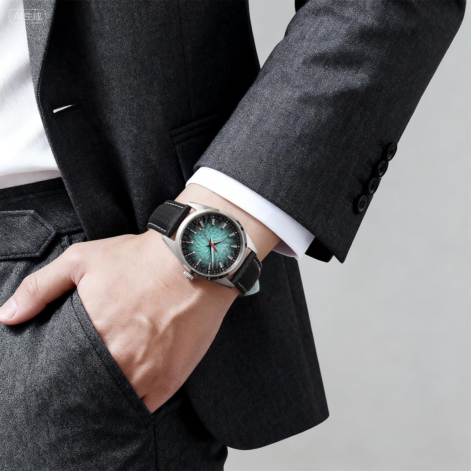 Berny orologio uomo quarzo pelle blu chiaro 10 ATM