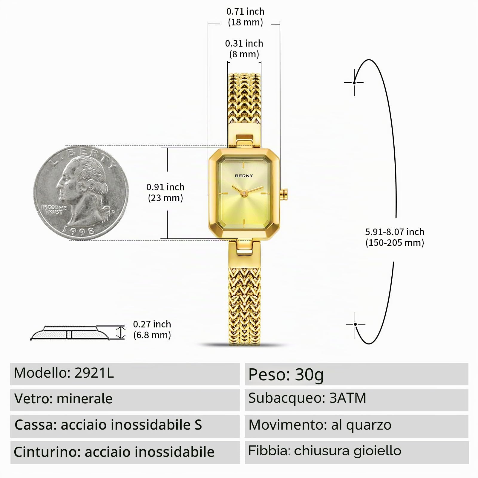 Berny Easy Resize Orologio Donna Oro Acciaio Quadro