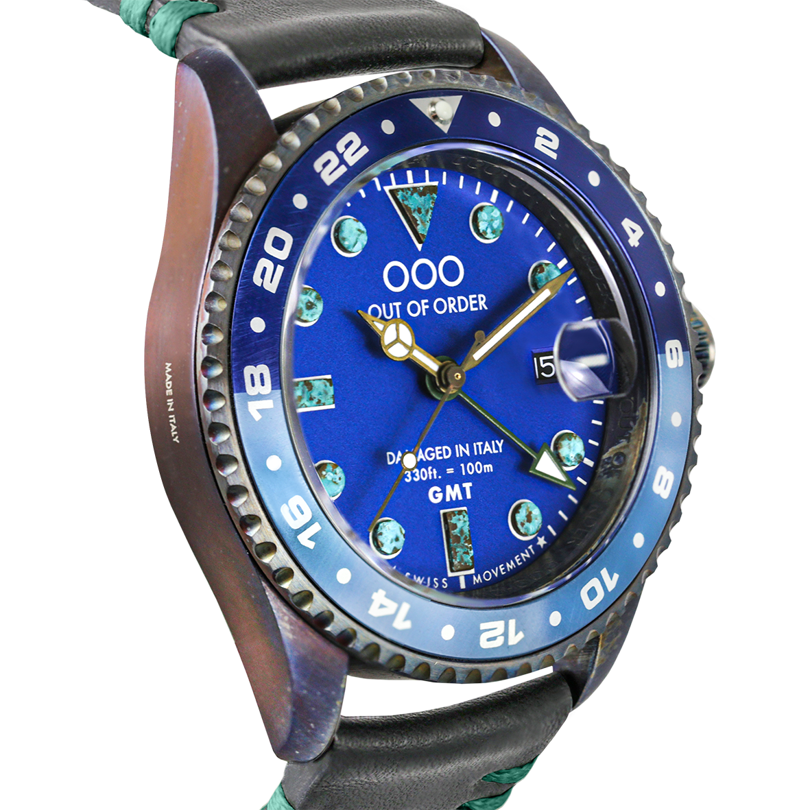 Out Of Order Very Blue GMT New York orologio GMT 44mm blu pelle
