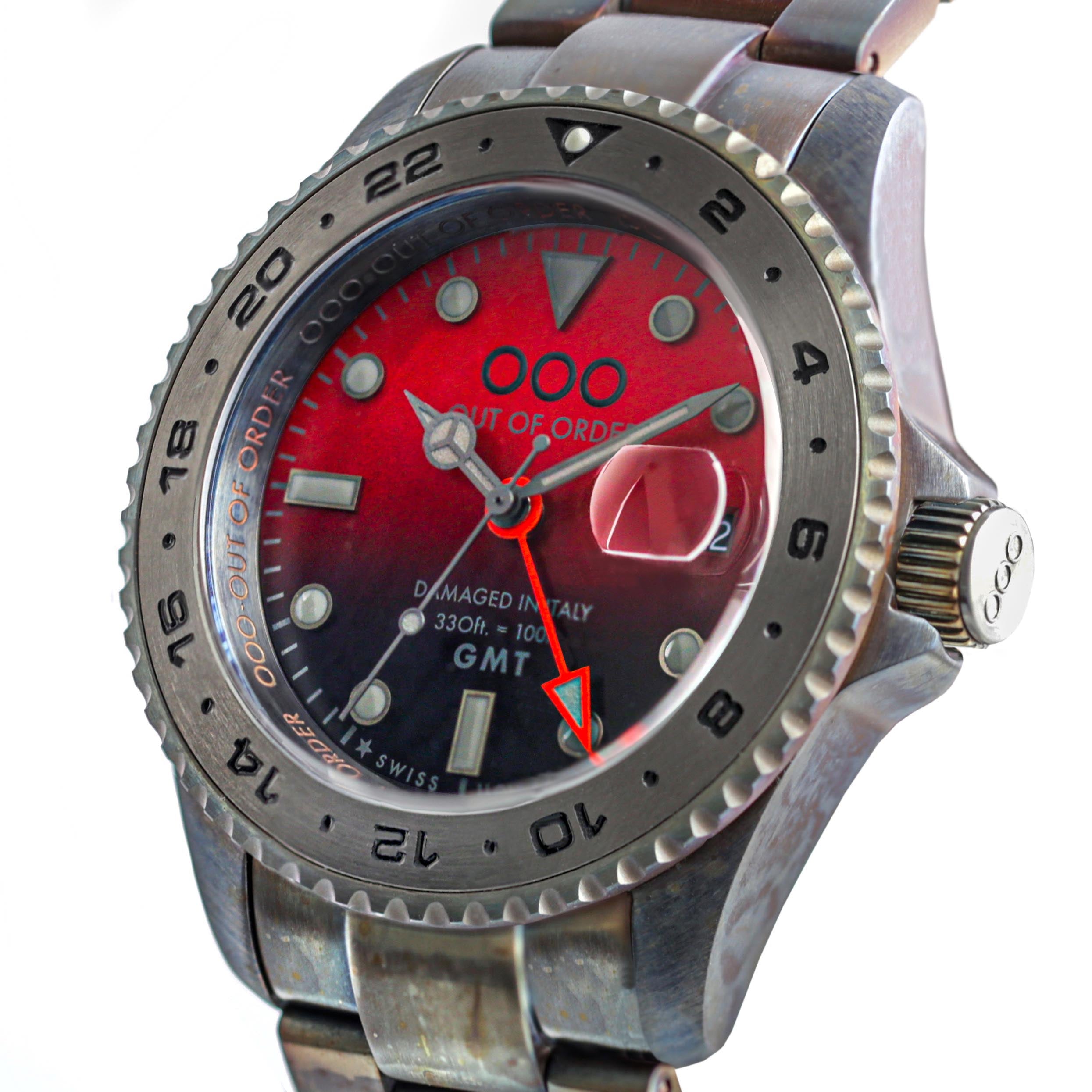 Out Of Order Moscow Orologio GMT Quarzo 44 Mm Rosso Nero
