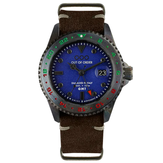 Out Of Order Roma Capitale orologio GMT pelle blu 44 mm