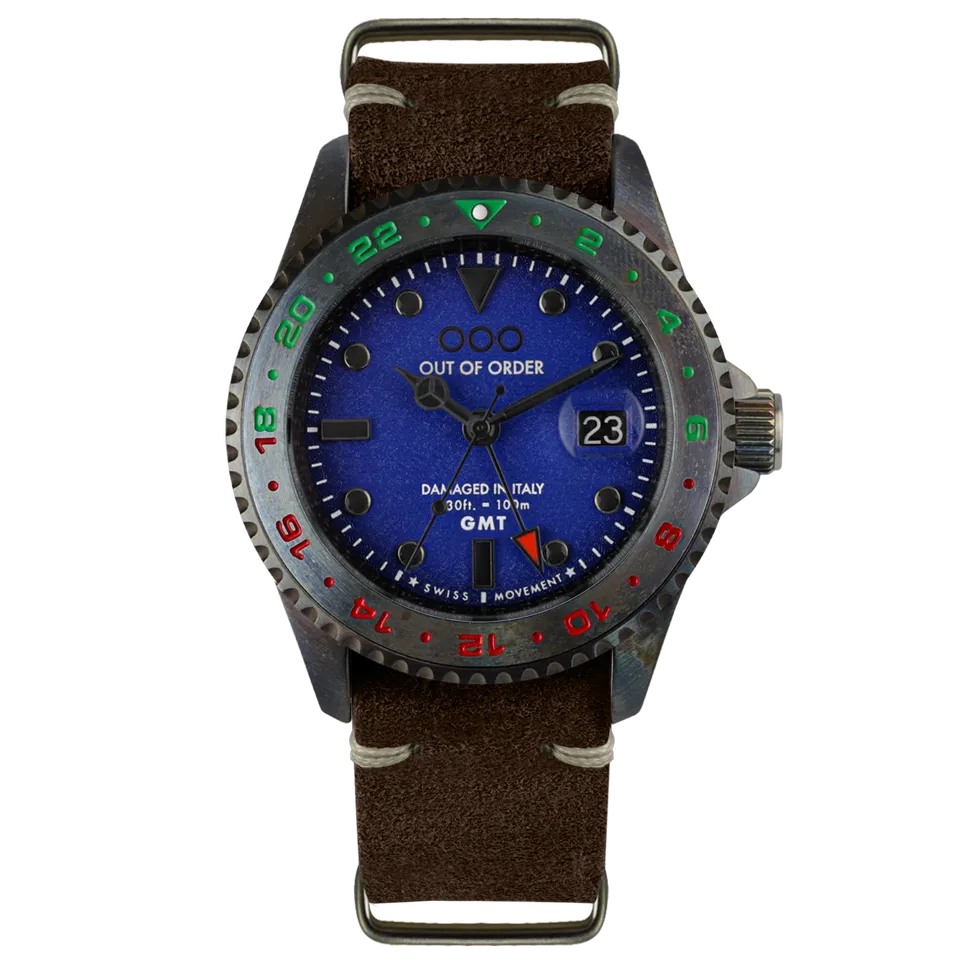 Out Of Order Roma Capitale orologio GMT pelle blu 44 mm