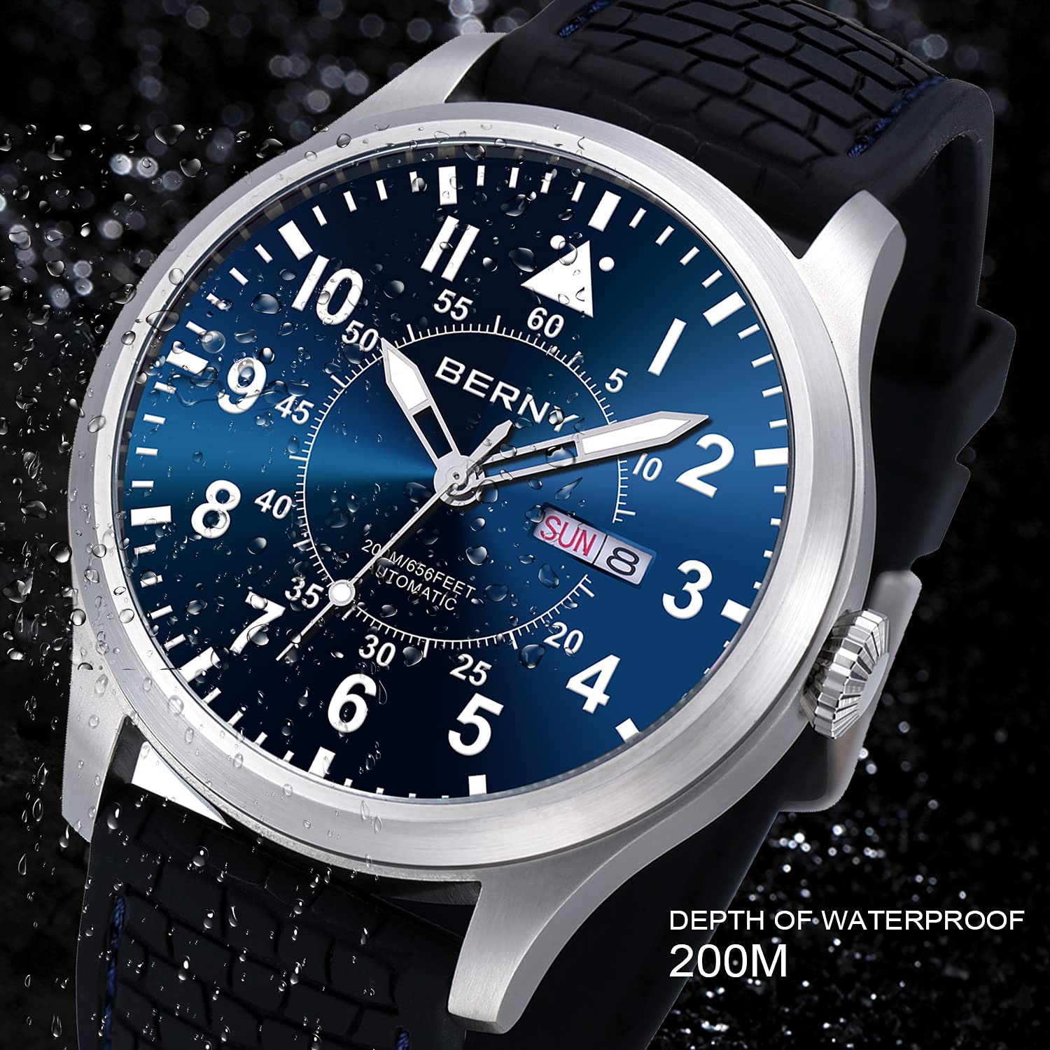 Berny Aviation Orologio da Polso Automatico 20ATM Zaffiro
