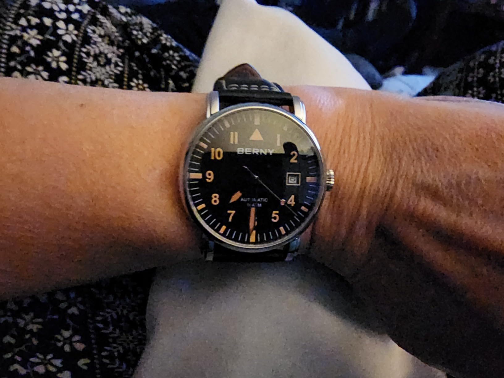 Berny Aviation orologio automatico uomo nero pelle