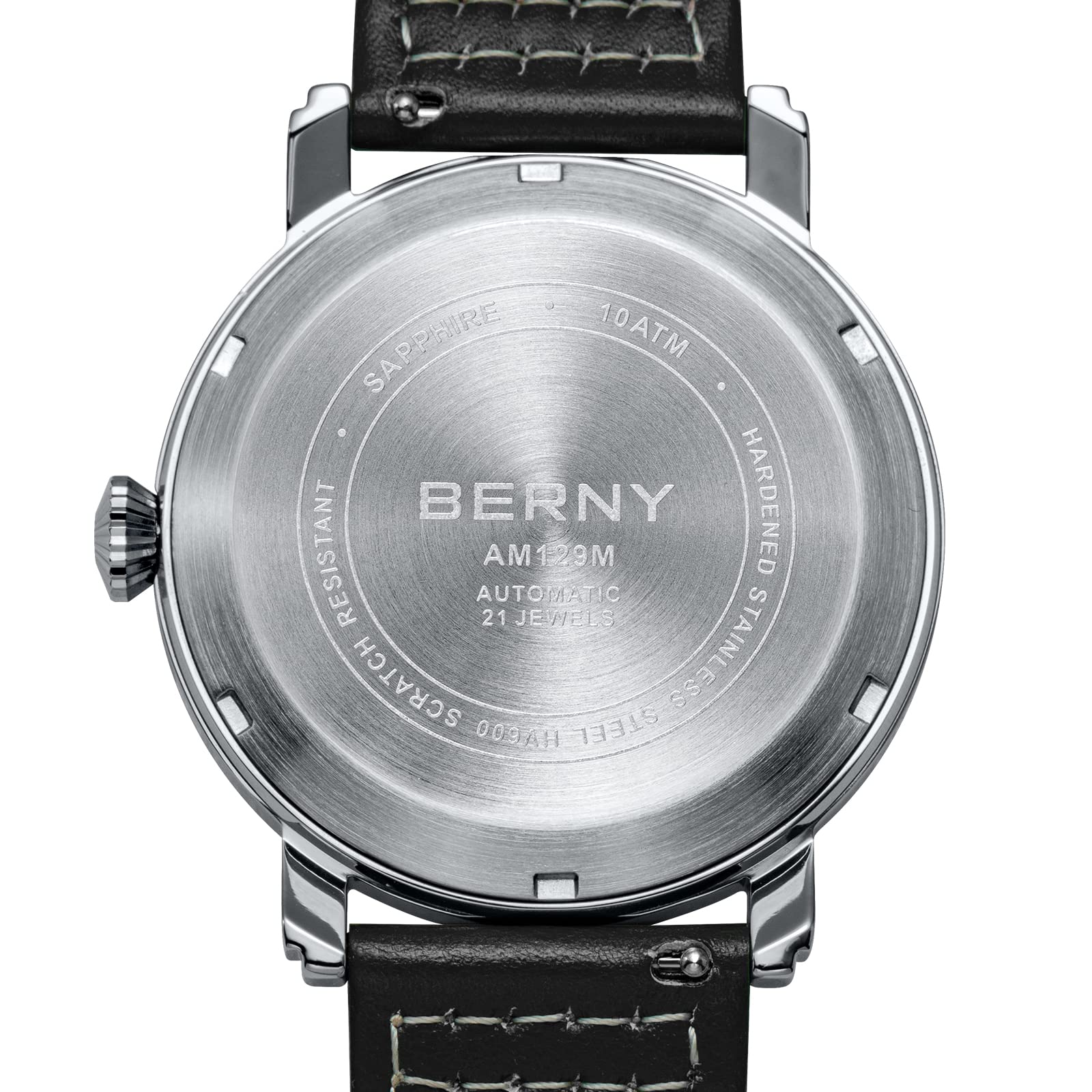 Berny Aviation orologio automatico uomo nero pelle