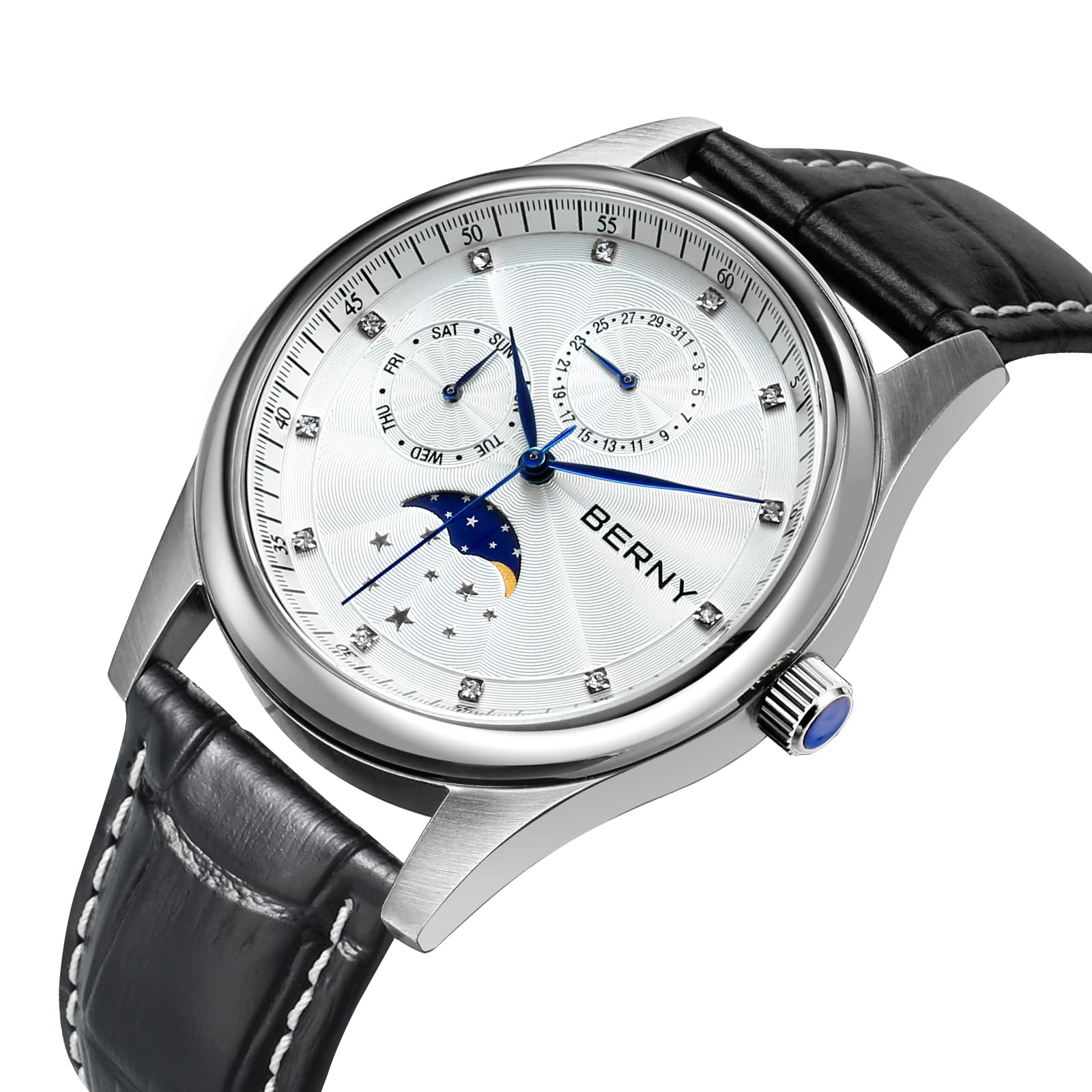 Berny orologio donna multifunzione pelle bianco fasi lunari