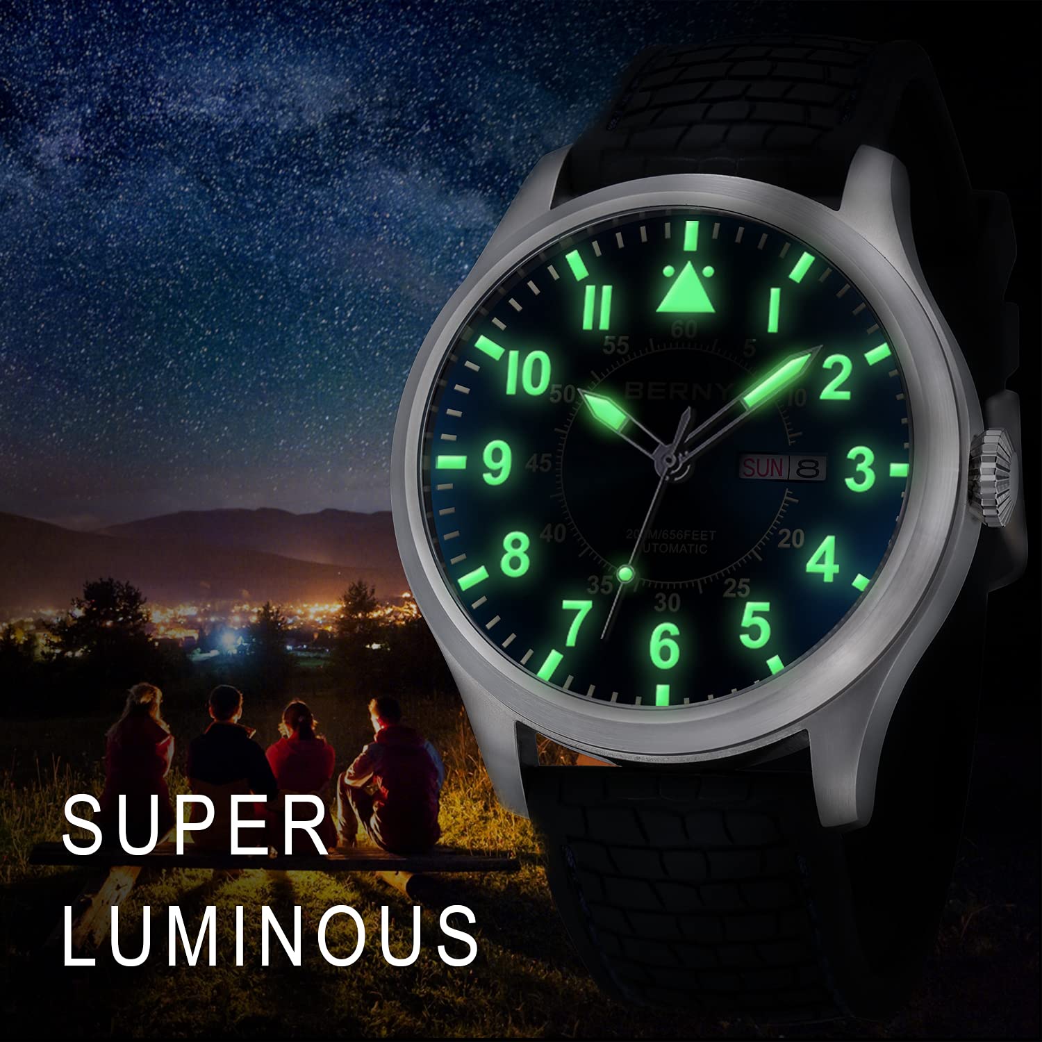 Berny Aviation Orologio da Polso Automatico 20ATM Zaffiro