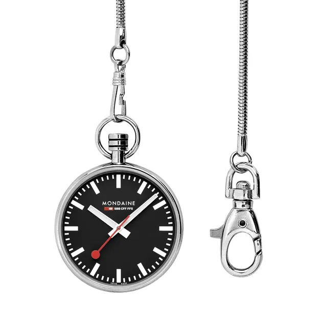 Mondaine Orologio da Tasca Nero 43 mm Catena
