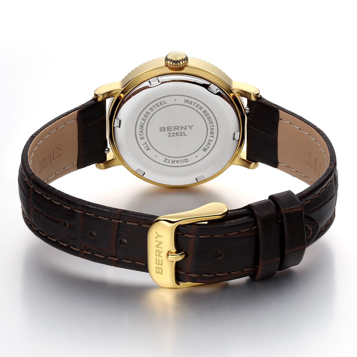 Berny Orologio Donna Fasi Lunari Oro e Bianco Pelle
