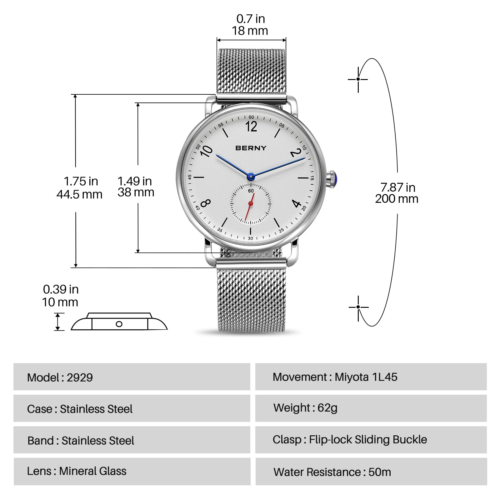 Berny orologio quarzo unisex bianco argento analogico