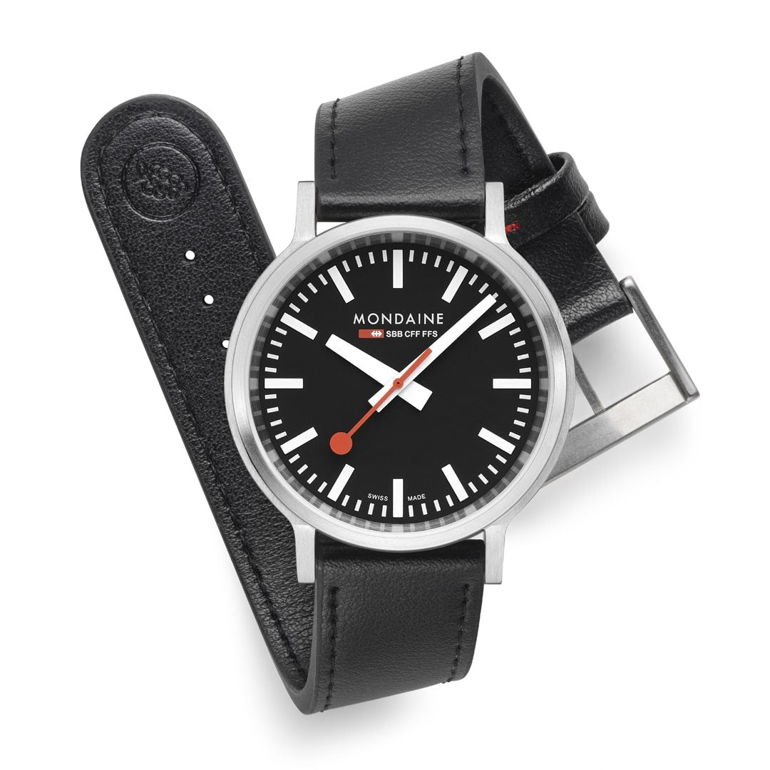 Mondaine Stop2go Orologio Nero 41 mm Ecopelle