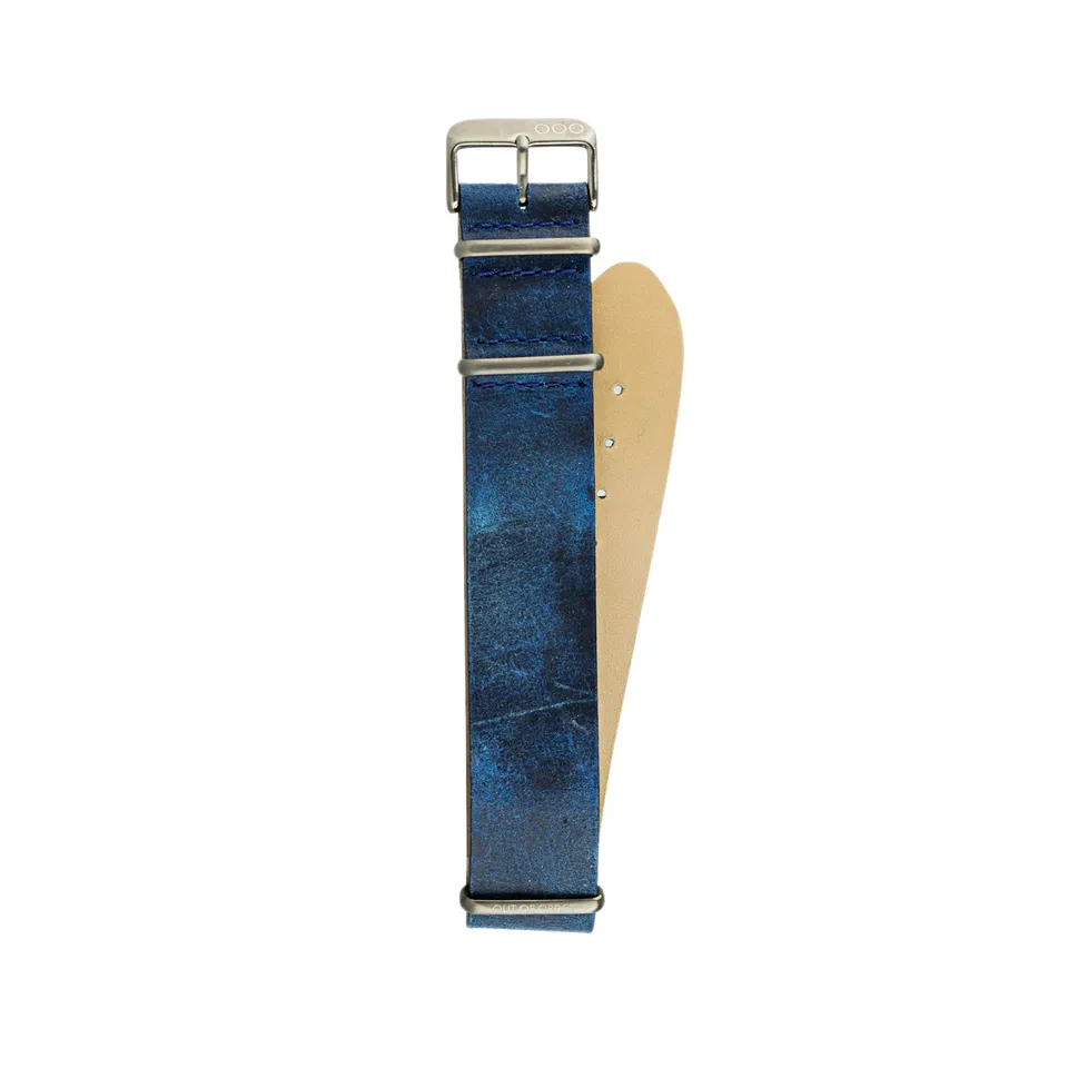 Out Of Order Military Cinturino Pelle Blu 22 Mm Concia Vegetale