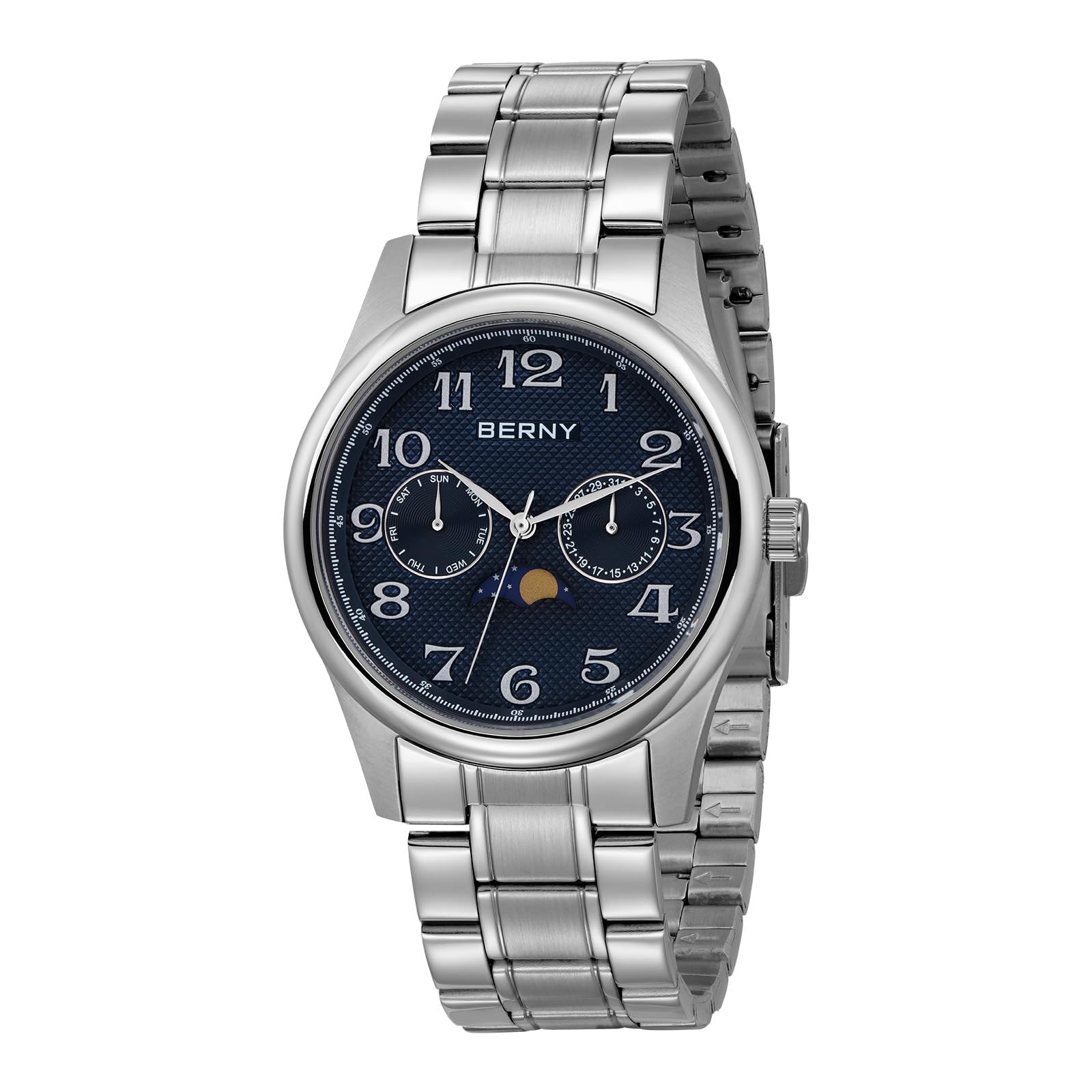 Berny Orologio Uomo Fase Lunare Bianco Acciaio