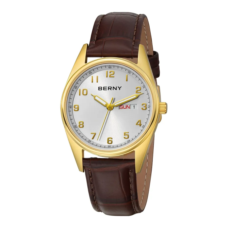 Berny orologio uomo quarzo oro-bianco numeri arabi 3D