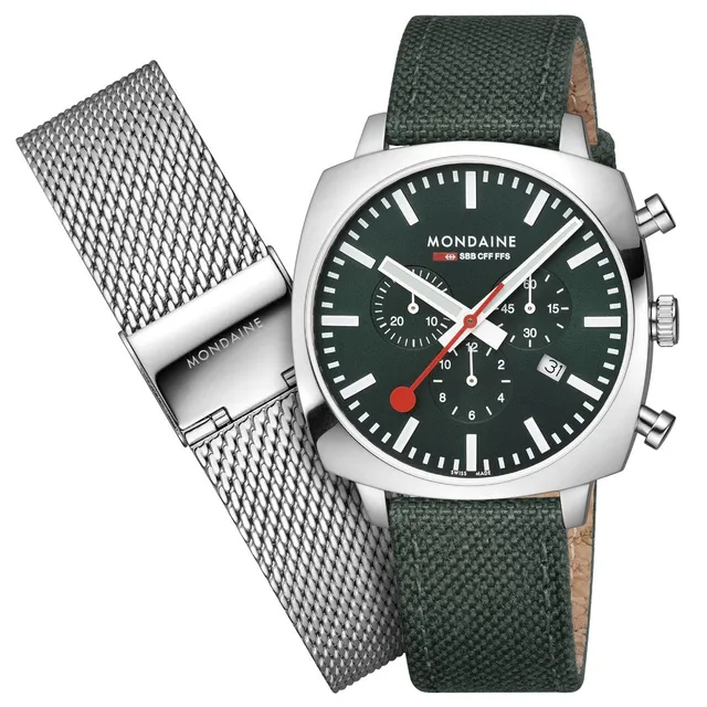 Mondaine Grand Cushion Cronografo Verde 41 mm quarzo