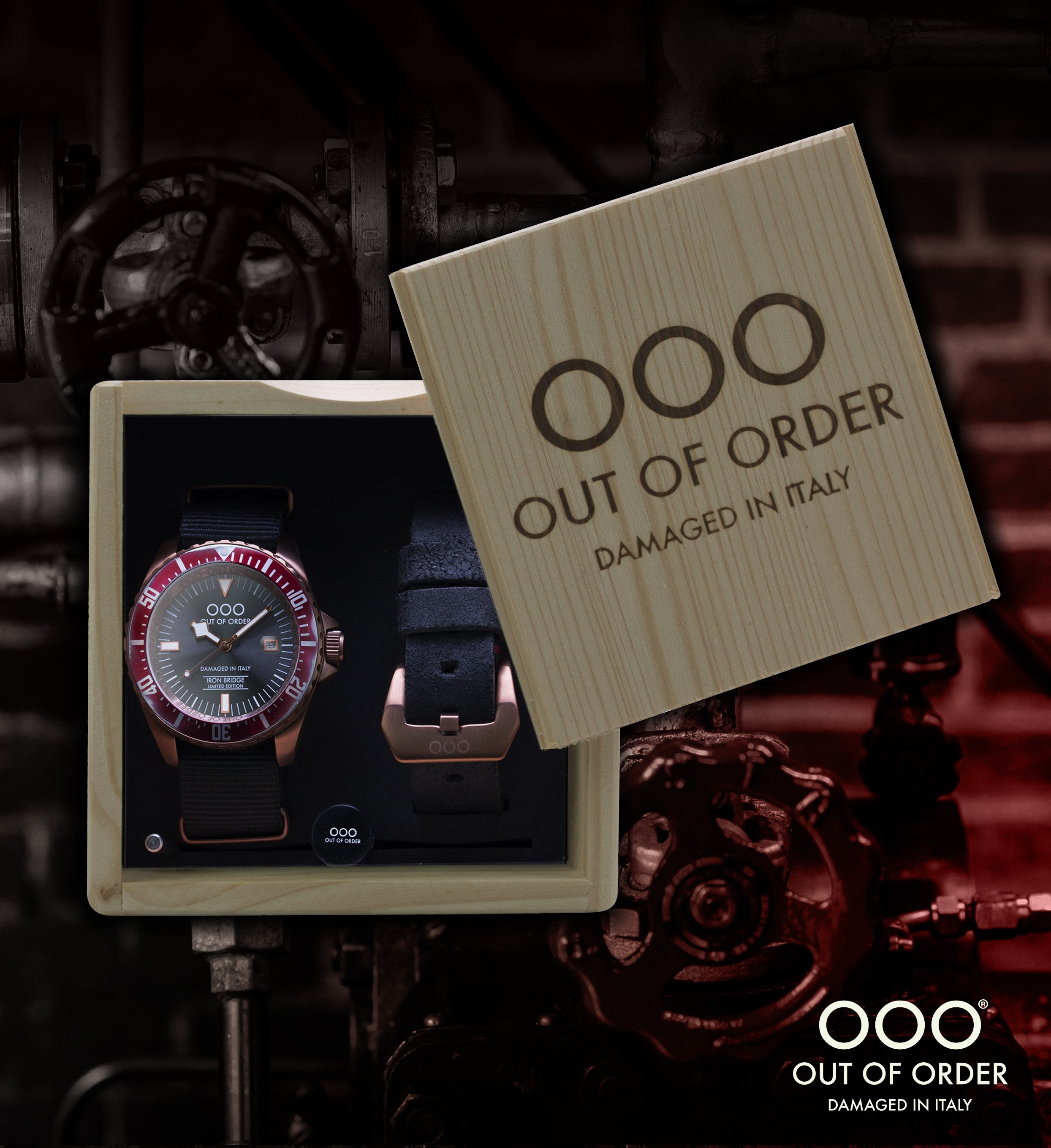 Out Of Order Automatico Crimson Red orologio bronzo 44 mm