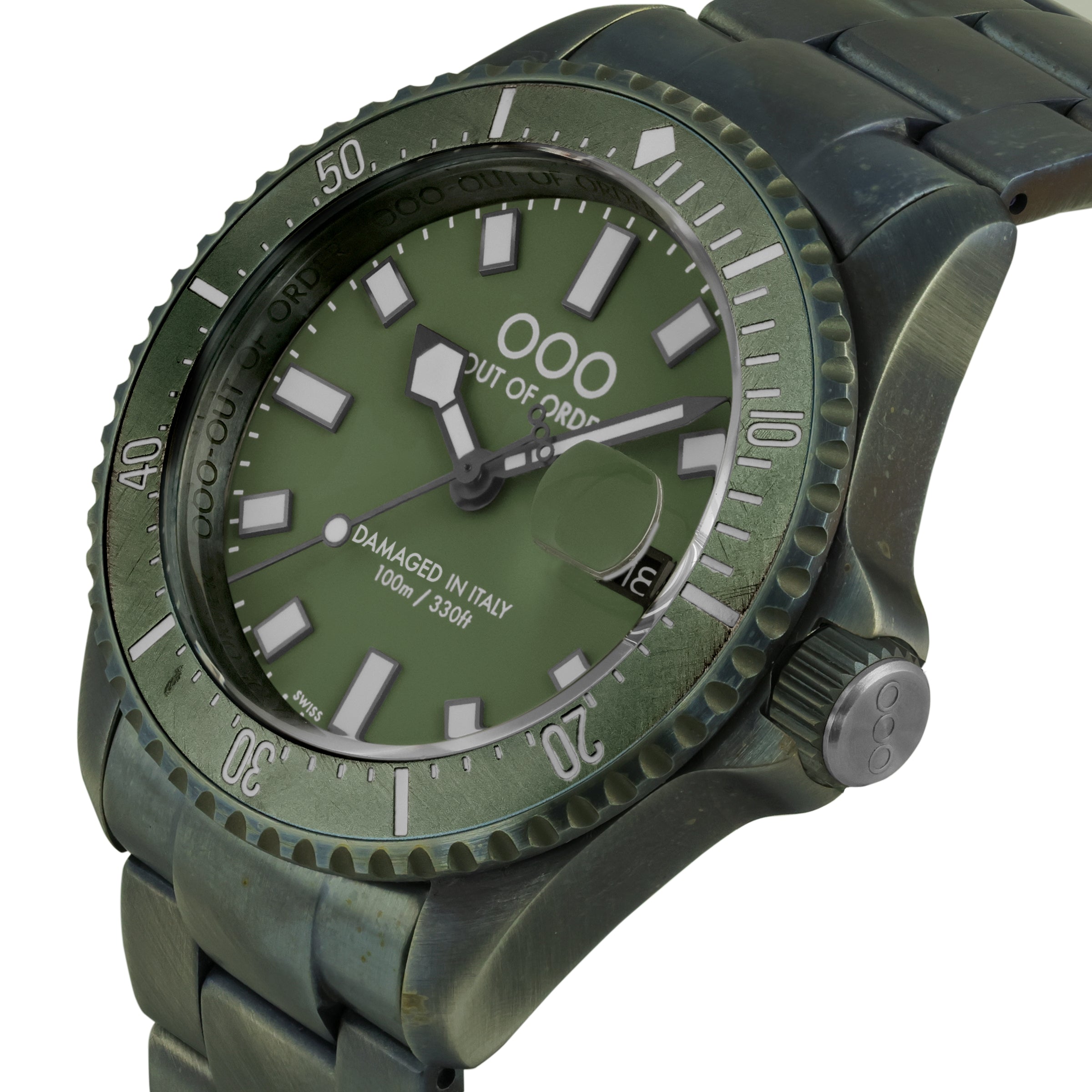 Out Of Order Casanova Verde Oliva orologio 44mm ultra distressed