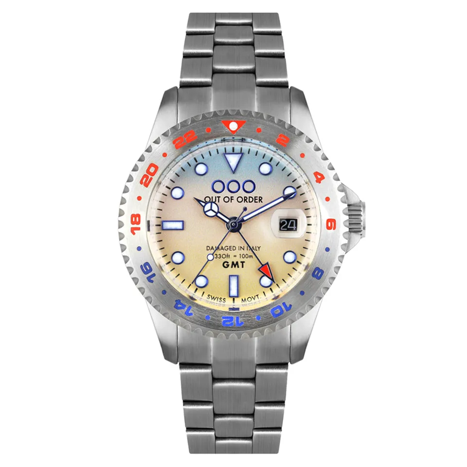 Out Of Order GMT Paris orologio GMT 44 mm blu rosso