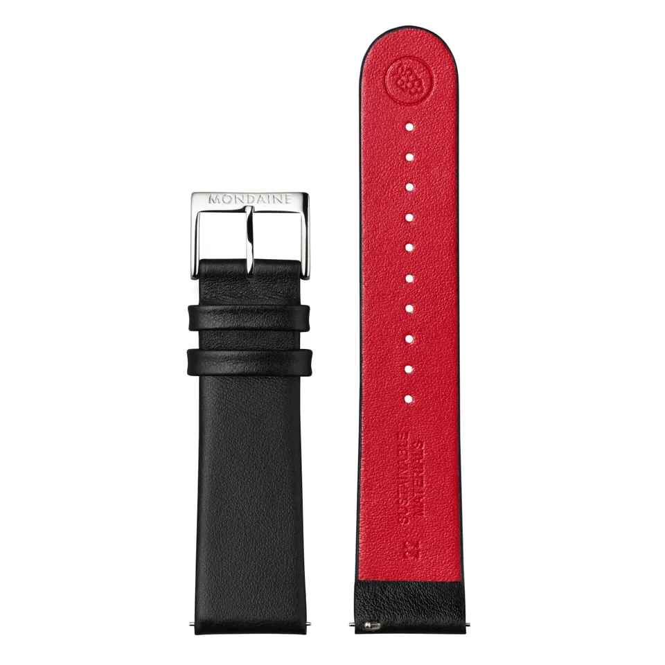 Mondaine cinturino 22 mm nero ecopelle interno rosso