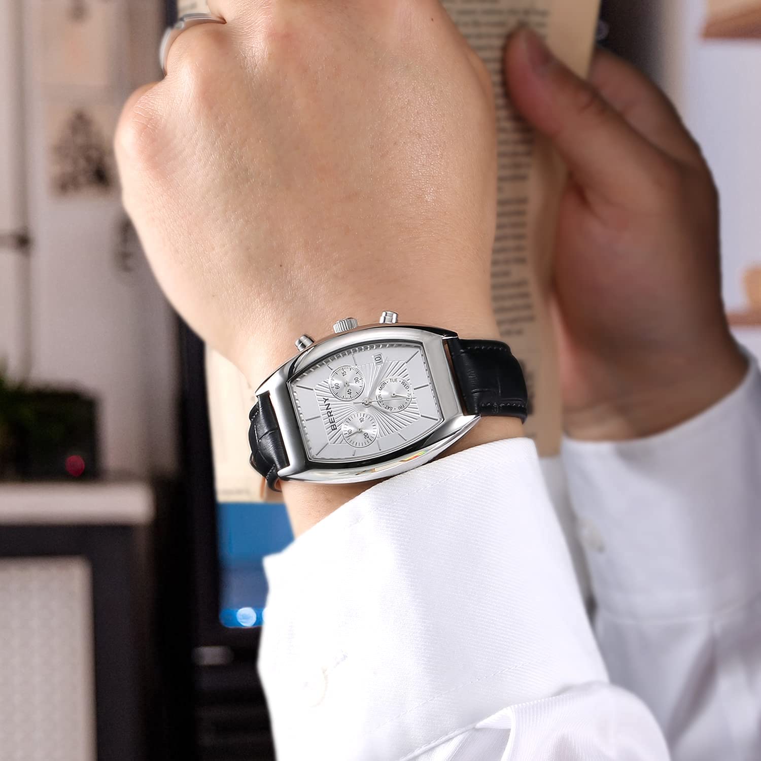 Berny Orologio Uomo Pelle Rettangolare Retrò