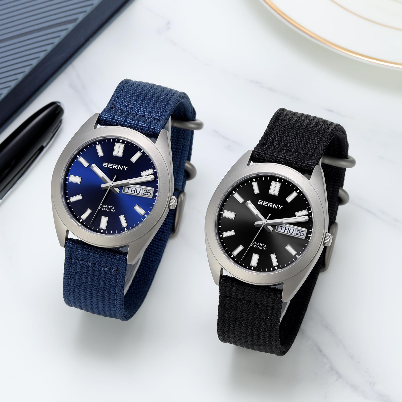 Berny Titanio Quarzo Uomo Blu Nylon 10ATM