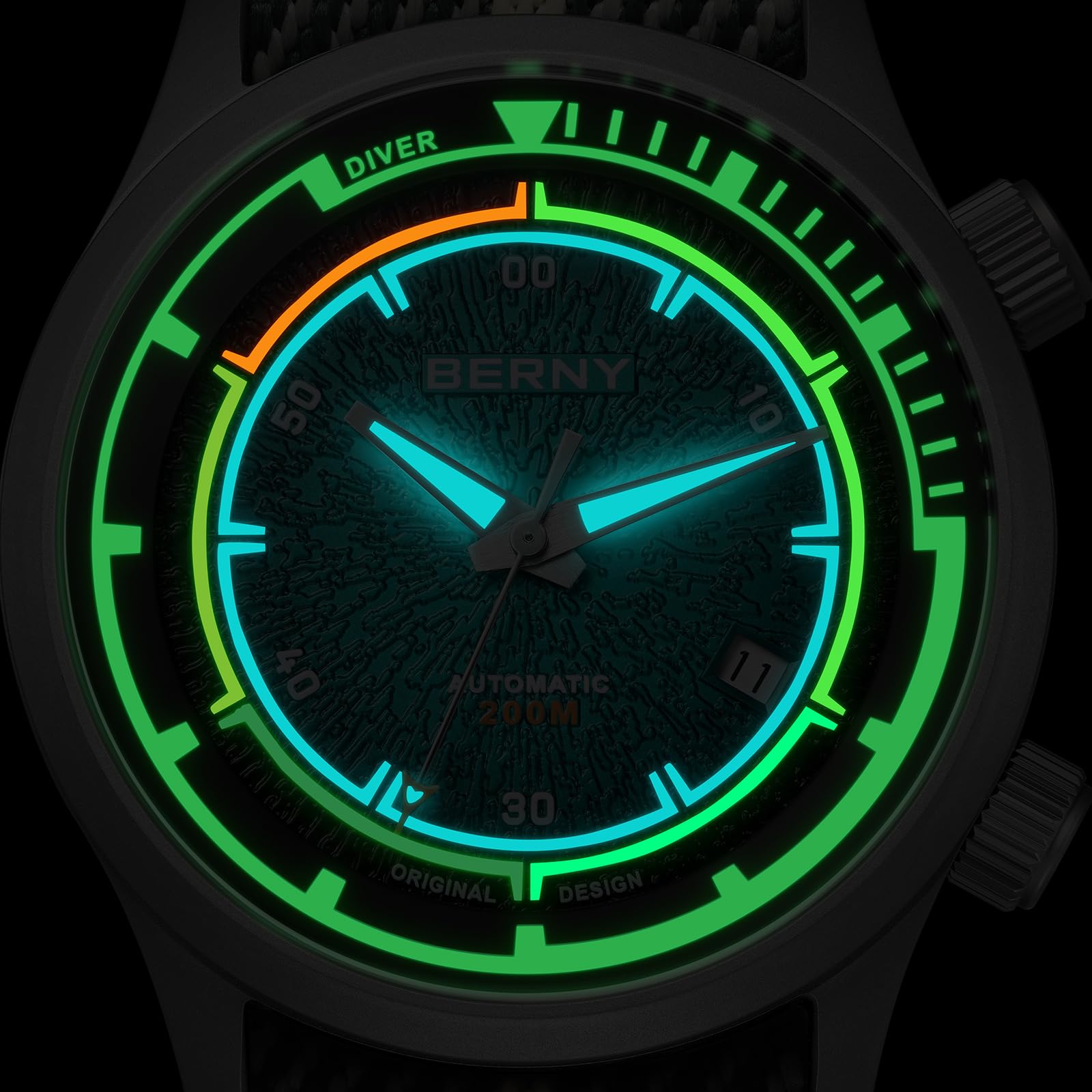 Berny Diver Orologio Automatico Uomo Verde Marrs 200M