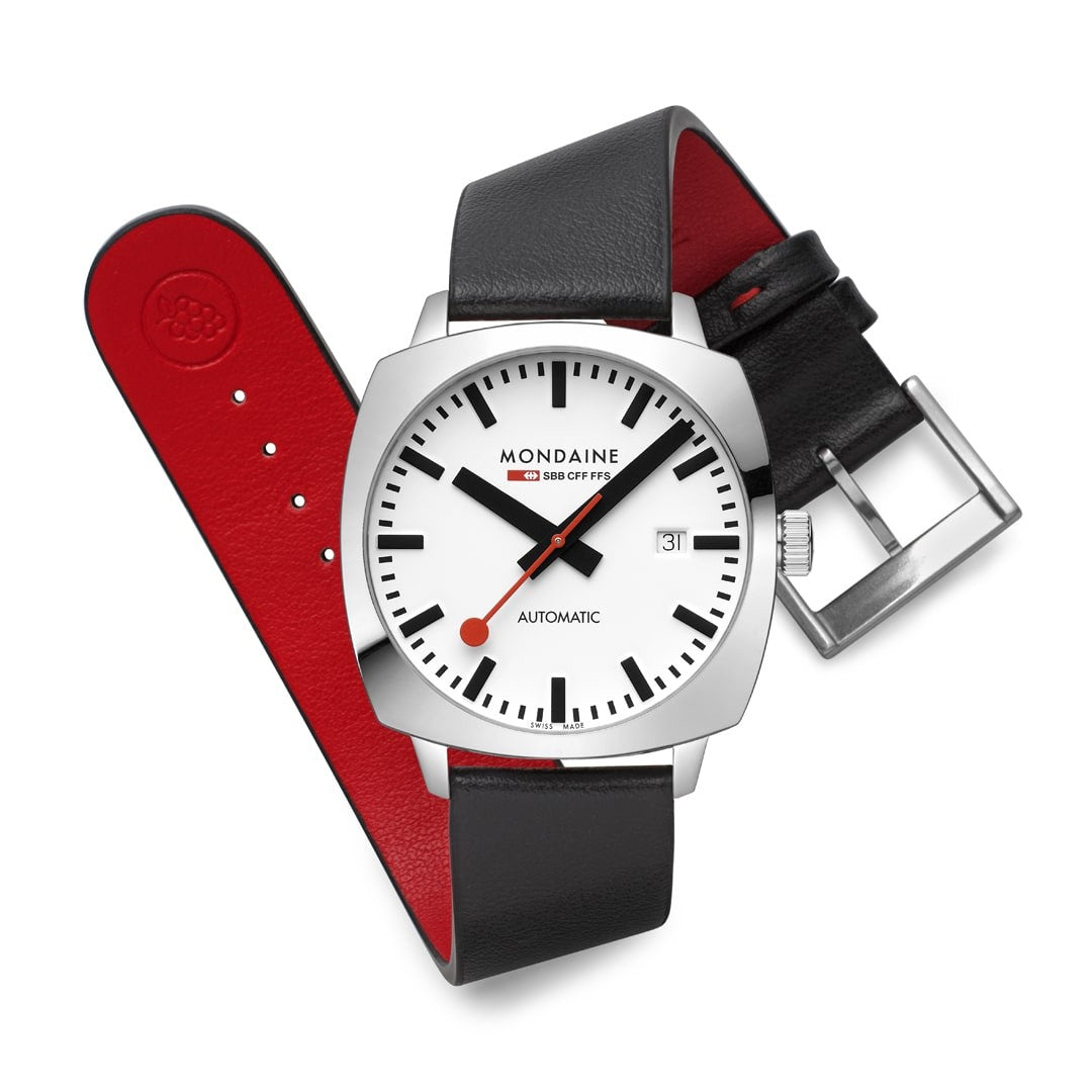 Mondaine Cushion 39mm orologio automatico ecopelle