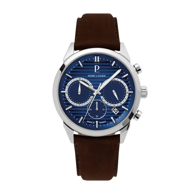 Pierre Lannier Monarck cronografo 43 mm acciaio pelle