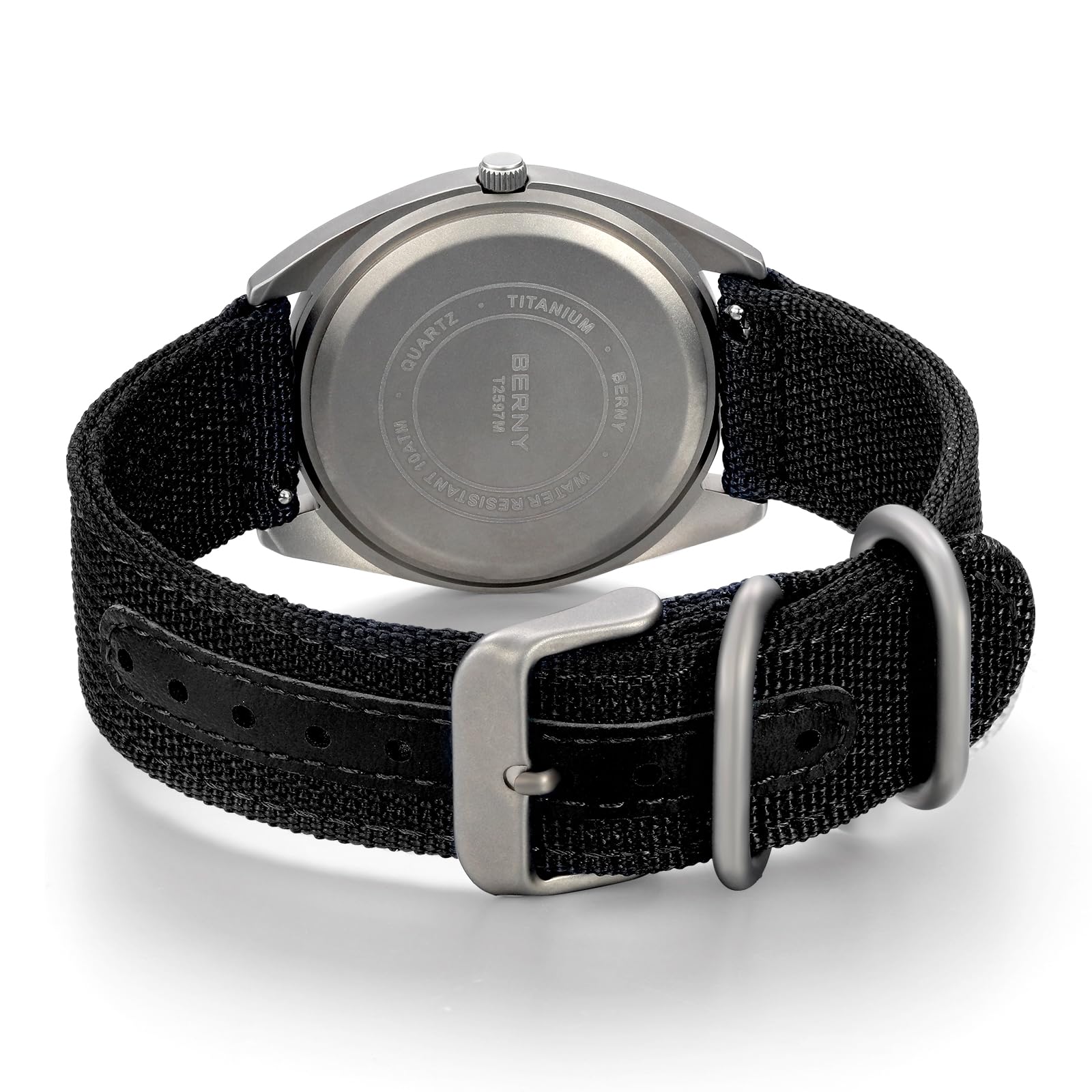 Berny Titanio Orologio Uomo Tela Nero 10ATM Luminoso
