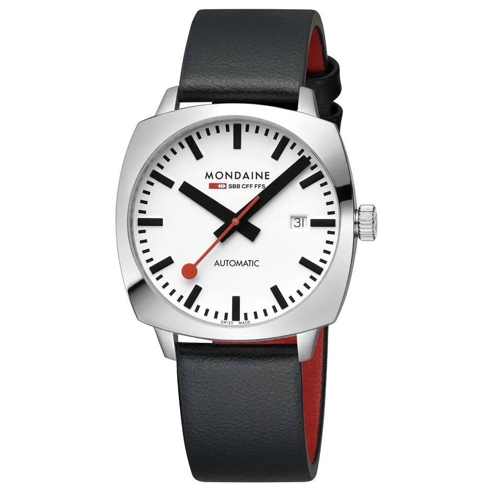 Mondaine Cushion 39mm orologio automatico ecopelle